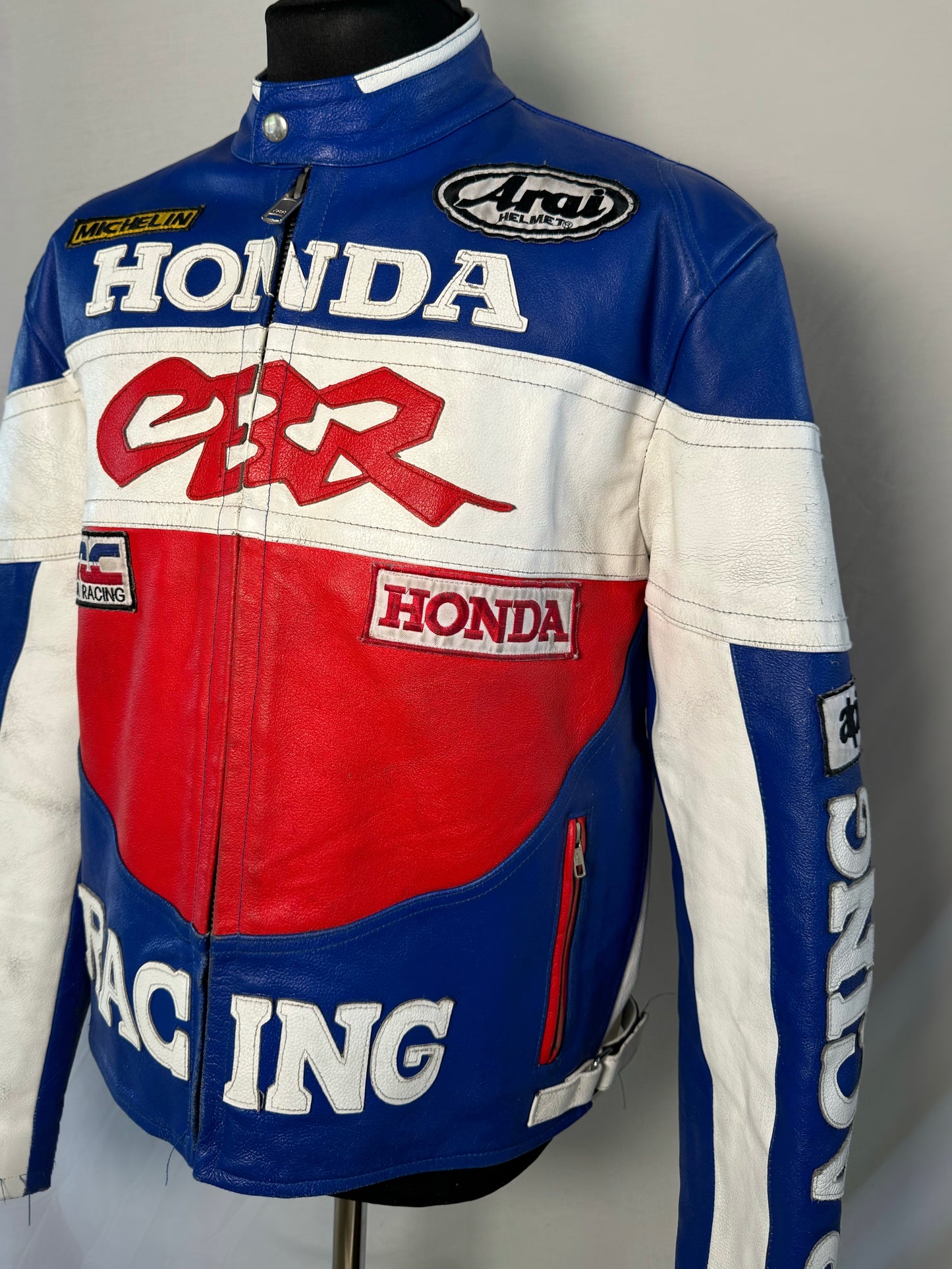 Vintage Honda Blue, Red, White Racing Jacket Size XL