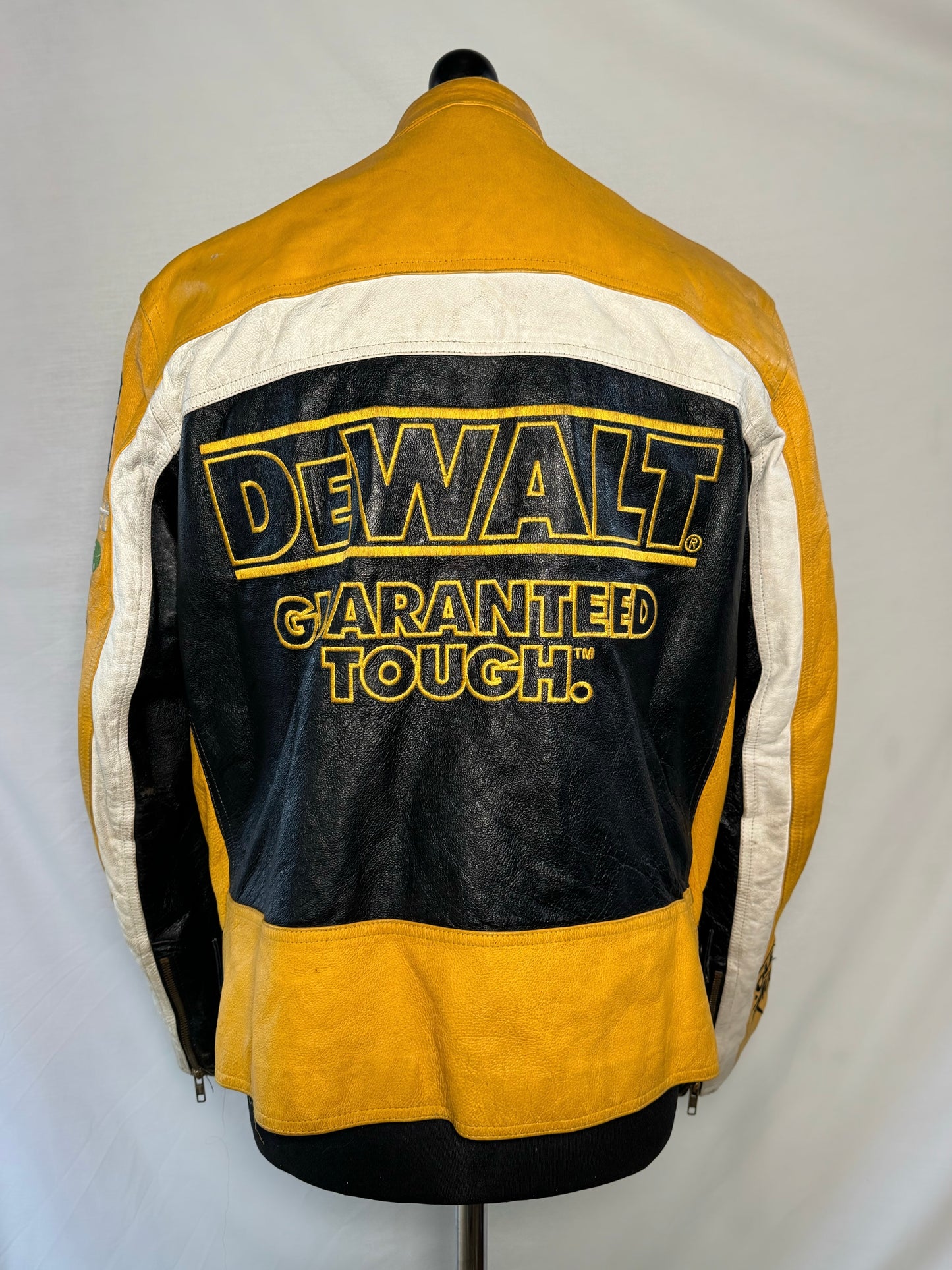 Vintage Yellow Badge Leather Racing Jacket Size Medium