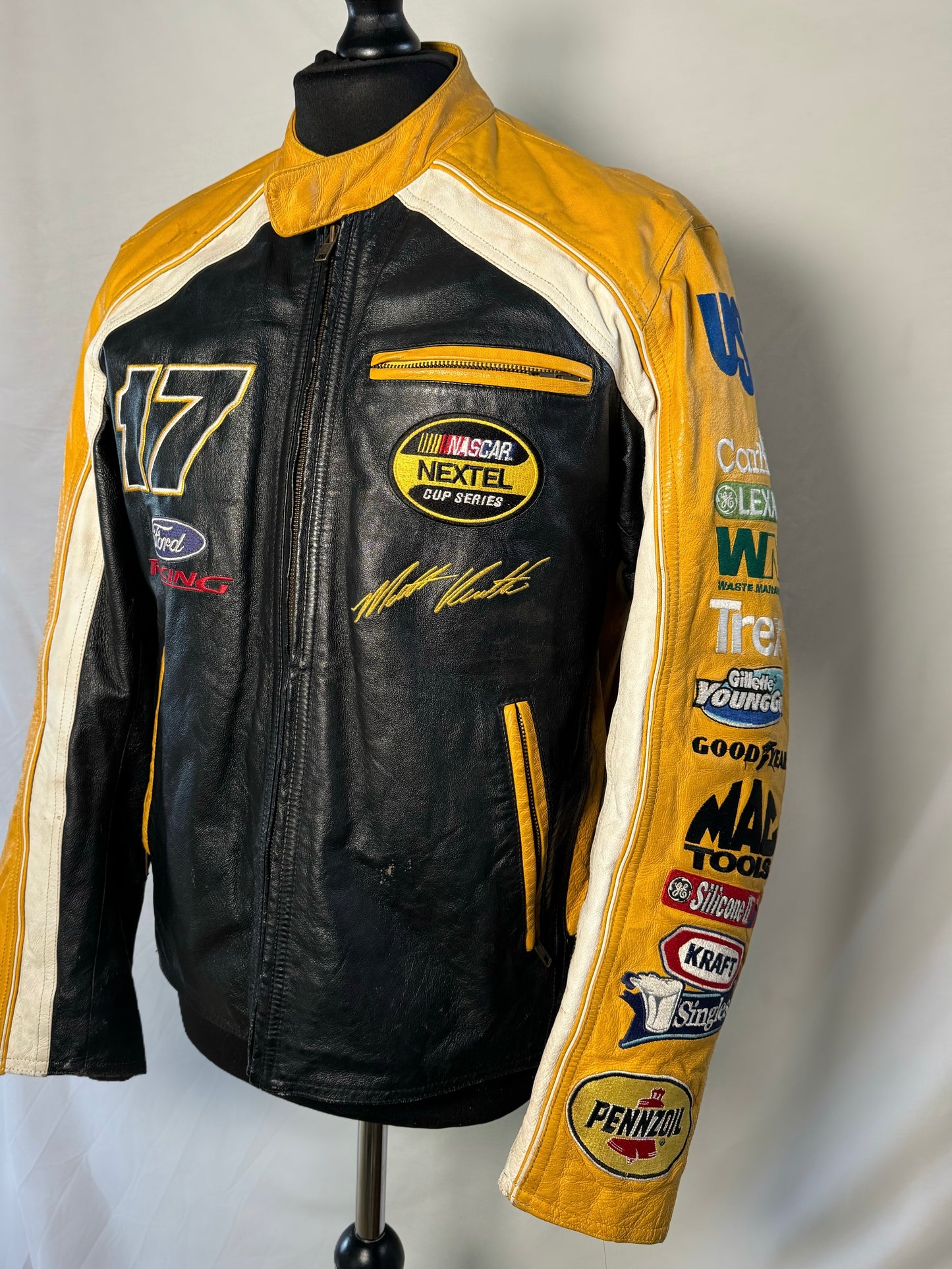Vintage Yellow Badge Leather Racing Jacket Size Medium